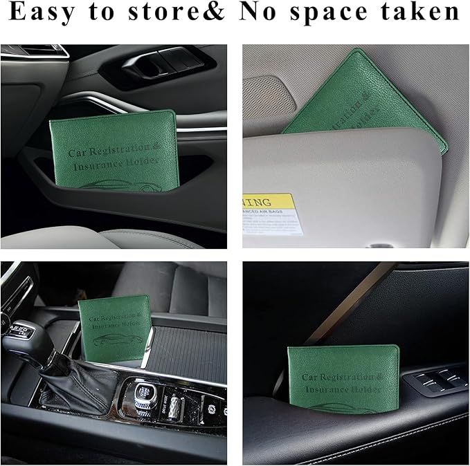 Car Registration and Insurance Holder, 5.51" × 5.11" Premium Leather Vehicle Glove Box Organizer with Magnetic Closure, Auto Document Holder for Cards Paperwork and Drive License (Dark Green)