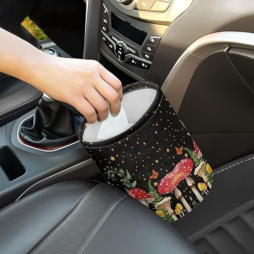 Brosoneto Mushroom Starry Sky Collapsible Floral Trash Can - Accessories for Cars, Camping & Family Gatherings, Easy to Clean