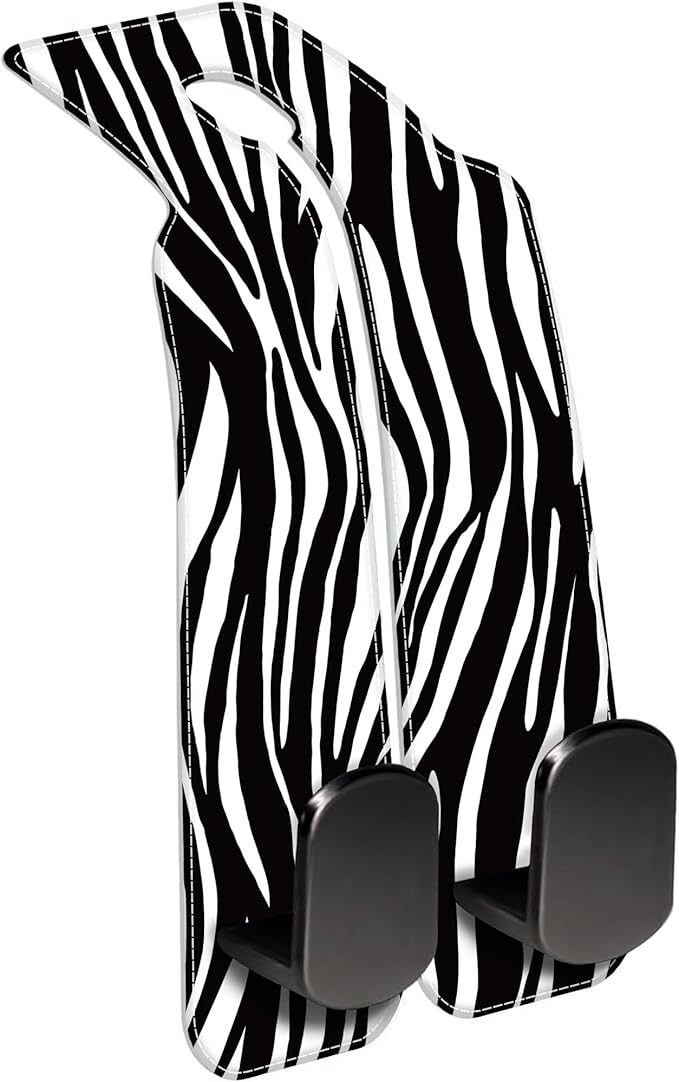 AEWNUNK Purse Hook for Car Abstract Black Zebra 1 Pack Headrest Back Seat Hook Premium Leather Double Metal Hanger Storage Pack Bag Purse Holder Car Interior Accessories