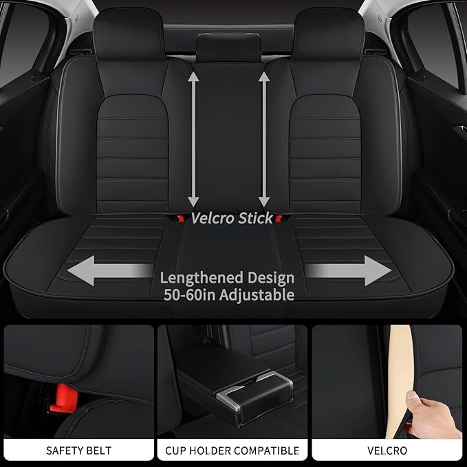 COVER EMPIRE Car Seat Covers Full Set, 5Pcs Universal Leather Seat Covers for Cars, Waterproof Front and Rear Seat Covers Breathable Automotive Vehicle Seat Cover for Most Trucks, SUVs, Sedans, Black