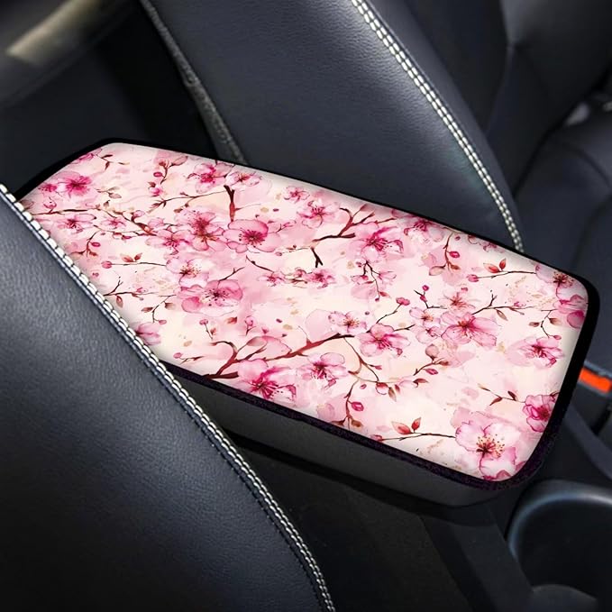 Pink Cherry Blossom Print Center Console Cover Pad Armrest Cover for Car Universal for SUVs,Cherry Blossom Auto Interior Accessories