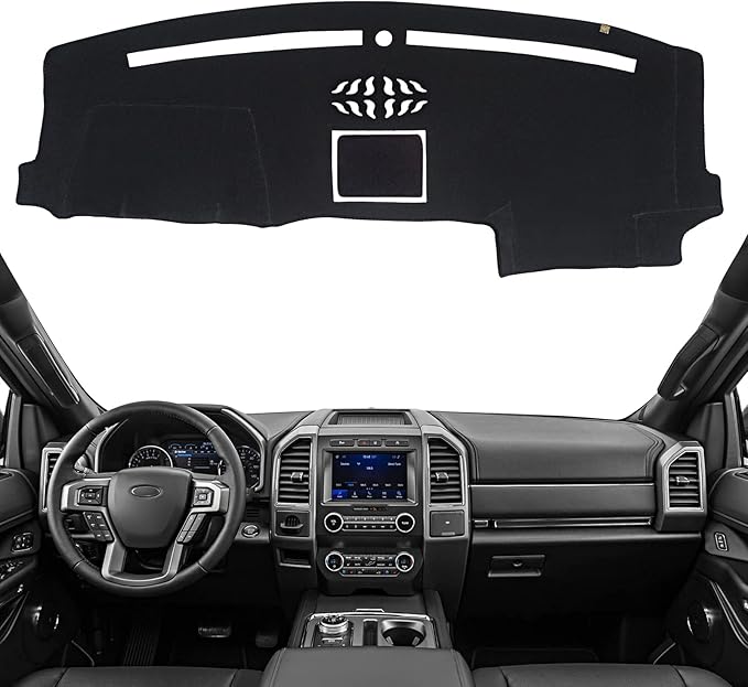 KEYOOG Dashboard Cover Dash Mat Fit for 2020-2015 Fo-rd F-150,2020-2018 Expedition (for W/Dash Center Speaker Models Only),Car Dash Board Mat Anti-Glare Carpet,Non-Slip Pad (Black)