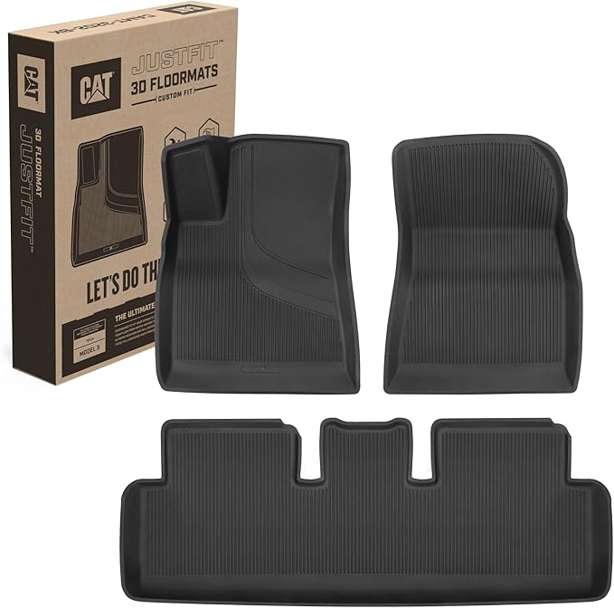 Cat® JustFit™ 3D Floor Mats for Tesla Model 3 2017–2024 Custom Fit Floor Mats Full Set, All Weather Waterproof TPE Car Mats, Heavy Duty Tesla Model 3 Accessories for Ultimate Interior Protection