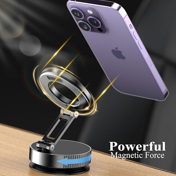 LnkXT Vacuum Magnetic Phone Holder for Car,Full Metal Body,Vacuum Suction Phone Mount,Magsafe Car Mount for iPhone, Folding Holder for iPhone and Android