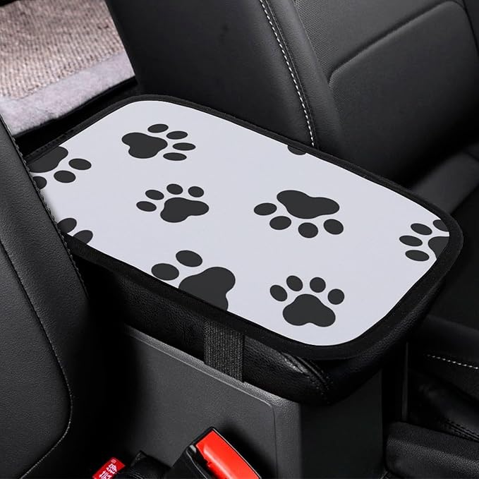Animal Paw Print Car Center Console Cushion Pad,Waterproof Armrest Seat Box Cover Protector,Comfortable Car Decor Accessories Fit for Most Cars, Vehicles, SUVs