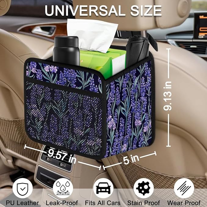 Lavenders Purple Dark Car Backseat Organizer PU Leather Automotive Back Seat Storage Bag Universal Hanging Garbage Box Travel Accessories Foldable