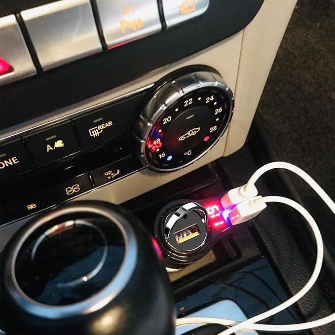 USB Car Charger Adapter Fast Charging PD45W+QC3.0 Dual Port Cigarette Lighter Charger for iPhone 16/15/14/13/12/11/Pro Max, iPad, Samsung Galaxy S25 S24/S23/S22/S21, Pixel, Android -Golden