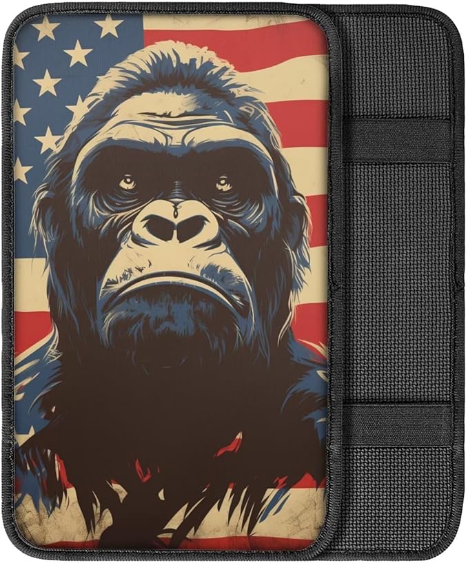 Car Center Console Pad, Universal Waterproof Car Armrest Seat Box Cover, Car Interior Accessories for Most Vehicle SUV Truck Vintage American Flag Gorilla Car Armrest Pad