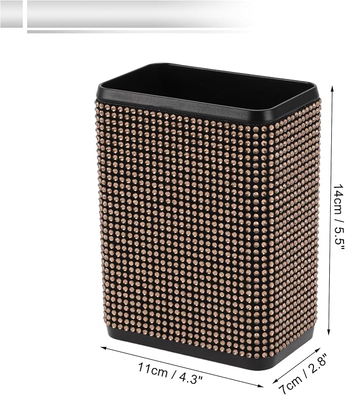 1 Pcs Universal Car Trash Can Hanging 4.3" Length 2.8" Width 5.5" Height Trash Bin with Hook and Back Clip Champagne Plastic Rhinestone