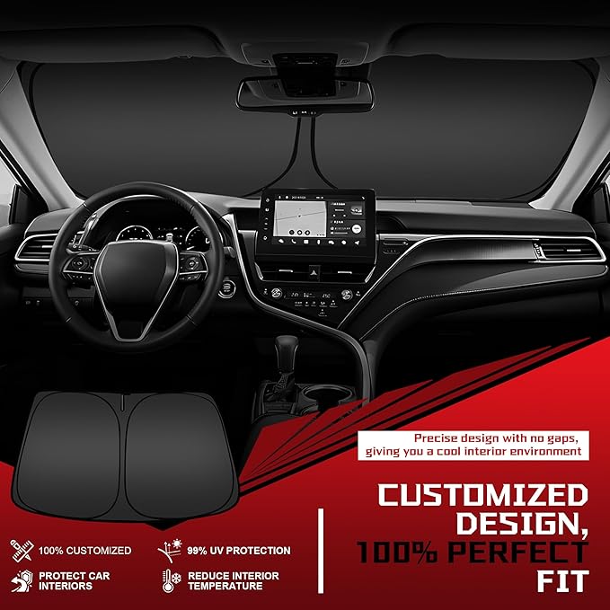 Fonowka Windshield Sun Shade for 2017-2022 Ford F250 F350 F450 F550 Super Duty Foldable Sun Sunshade for Car Front Window Blocks UV Rays and Heat Automotive Interior Protector Custom Fit Accessories