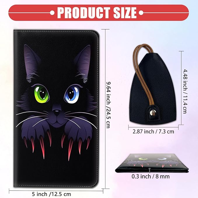 Car Registration Holder, Waterproof PU Leather Vehicle Card Document Glove Box Organizer, Women Interior Auto Accessories Case for Cards, Driver License Car Insurance Holder, Black Cat Pattern