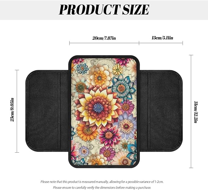 CLOHOMIN Dahlia Car Center Console Armrest Cushion Soft Armrest Cushion Pad Flowers Armrest Cover Fit for Most Vehicles Auto Decorative Accessories