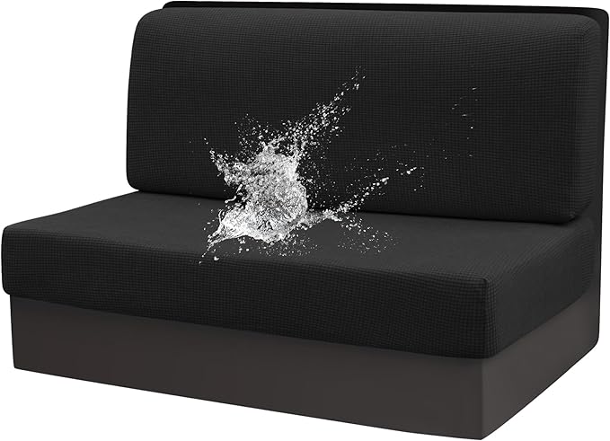 Stretch Rv Dinette Cushion Set,Booth Seats with 1 Backrest & 1 Bench Cover,38 in Camper Dinette Booth Set,1 Set-Black