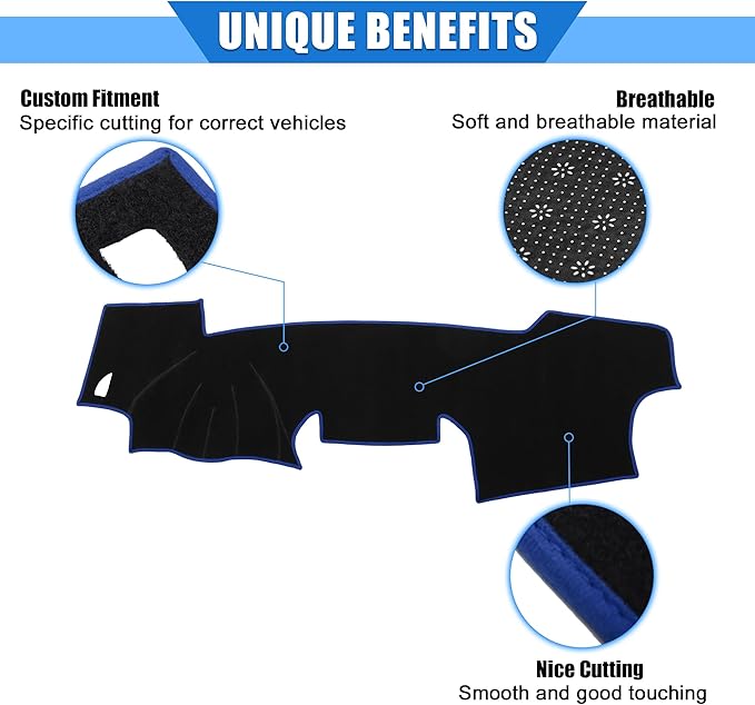 Car Dashboard Cover Compatible for Toyota RAV4 2001-2012, Protective Polyester Black Blue Center Console Interior Trim Dash Cover Mat Pad