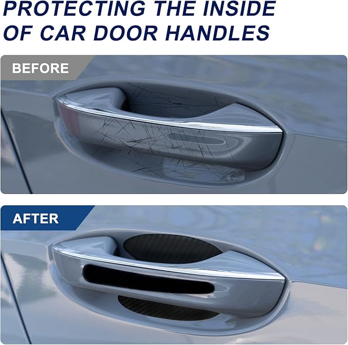8 Pcs Car Handle Stickers, Carbon Fiber Cup Protectors, Universal Auto Handle Film, Anti-Scratches Stickers for Most Vehicles