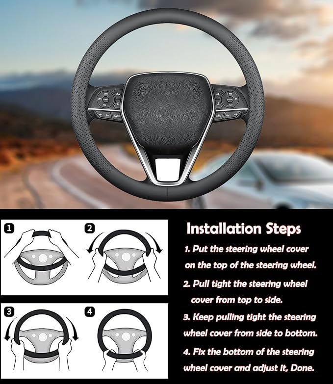 XHRING Car Steering Wheel Cover for Ford F150 F250 Raptor F250 Super Duty F350 Expedition Accessories F-150 XL XLT Lariat King Ranch Platinum Limited Lightning Tremor 2026 Leather Black 15 ½''-16''