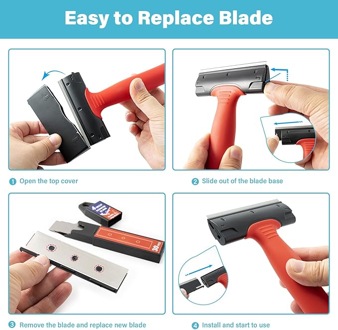 Gomake 4 Inch Razor Blade Scraper Tool Razor Scraper with Extra Razor Blades Cleaning Scraper Remover for Removal Floor Stove Scraping Labels and Decals Sticker on Car Window Glass (W81)
