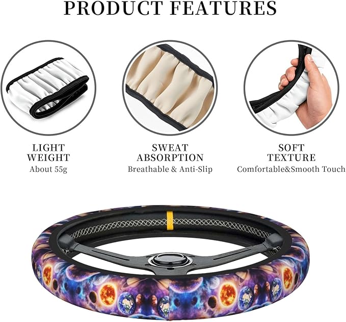 Universe Space Neoprene Steering Wheel Covers Women Men Car Accessories, Universal 15 Inch Fit Auto, Suvs, Truck