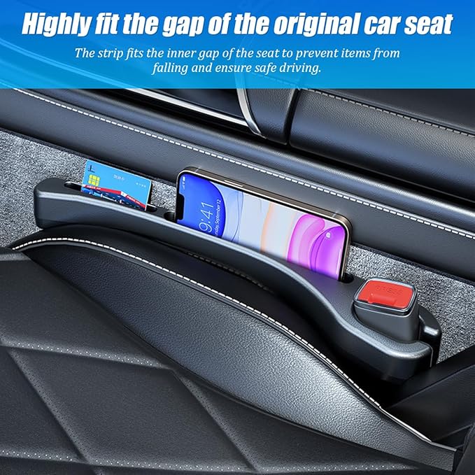 Mandark Car Seat Gap Filler, 2PCS Vehicle Seat Gap Fill Organizer with Phone Holder for Prevents Items Falling, Auto Interior Crevice Blocker Stop Accessories, Universal for SUV Sedan Truck (Black)