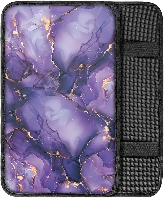 Mintutlipy Purple Marble Car Center Console Cover Car Storage Box Mat Car Decoration Universal 12.3×7.5 Inches Armrest Protector for Most Cars