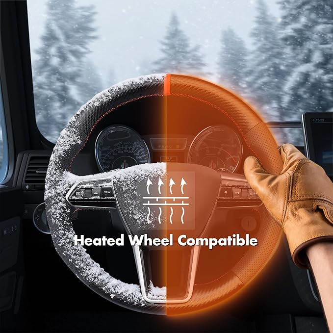 MEWANT Hand Stitch Steering Wheel Cover for Audi A6 2019-2022 A6 Allroad 2020-2022 A7 2019-2022 RS 6 Avant 2021-2022 RS 7 2021-2022 S6 2020-2022 Real Leather PU Carbon Fiber DIY Interior Accessories