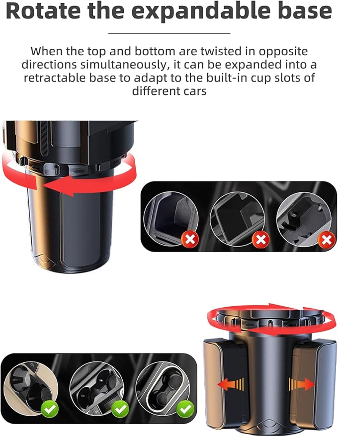 Car Cup Holder Tray, 10 Inch 4-in-1 Cup Holder Tray, 360° Rotating Drink Holder Expander with Detachable Food Tray & Phone Holder, Road Trip Essentials