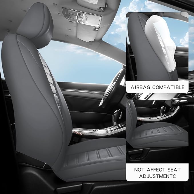 crossmiles Faux Leather Car Seat Covers Full Set, Foam Seat Cover for Car, Universal Car Seat Protector with Waterproof and Breath Fit for Cars, Trucks, SUV, Vans(Grey Striped)