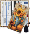 Car Registration Holder, PU Leather Vehicle Glove Box Organizer for Driver License, Document, Car Insurance Holder with Magnetic Shut, Auto Paperwork Wallet Accessories,Autumn Fall Pumpkin Sunflowers