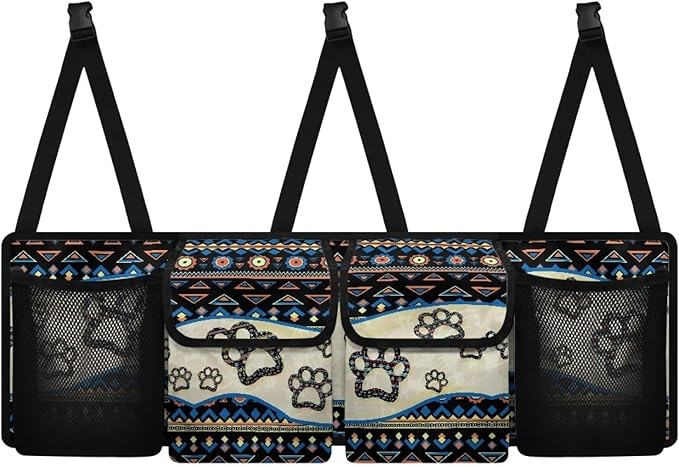 Dreaweet Aztec Car Trunk Organizer Storage Backseat Hanging Organizer Bag Dog Paw Print Car Storage Accessories Waterproof Collapsible Trunk Organizer for SUV Trucks Sedan Van