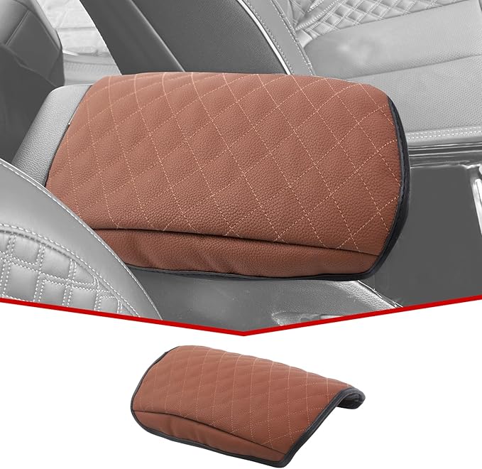 JeCar Armrest Cover PU Leather Center Console Cushion Pad Compatible with Jeep Grand Cherokee 2022 2023, Brown