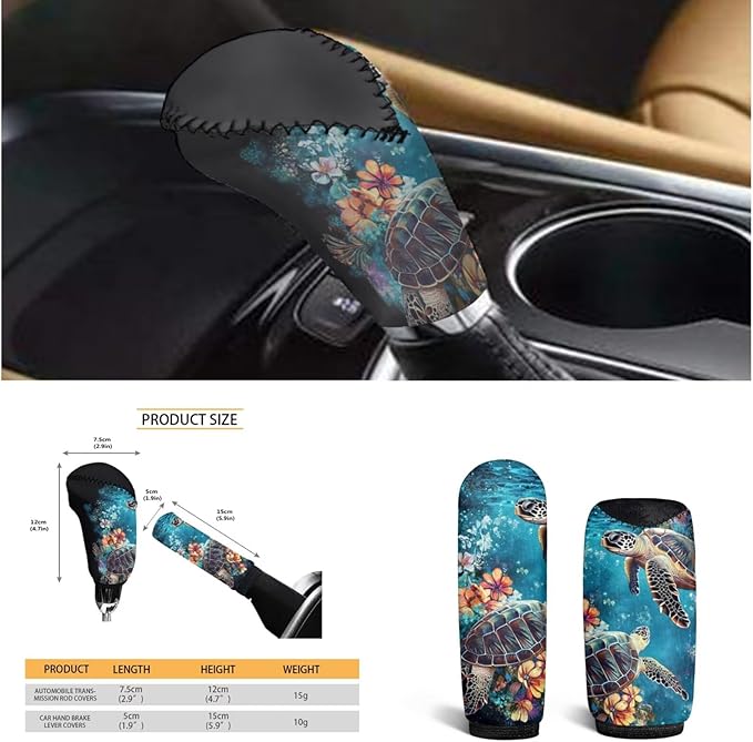 Steering Wheel Cover Sea Turtle Print Car Interior Decor Armrest Cushion,Cup Mat,Handbrake Gear Cover Protector Suit for SUV,Truck,Vans -6pcs