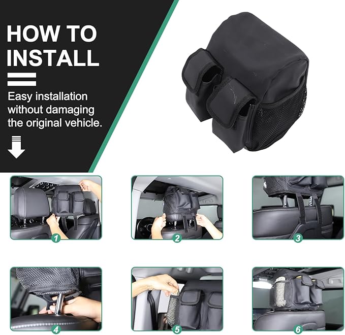 Car Seat Headrest Organizer Compatible with INEOS Grenadier 2020-2024, Waterproof PU Leather Seat Headrest Storage Bag Road Trip Essentials Auto Accessories