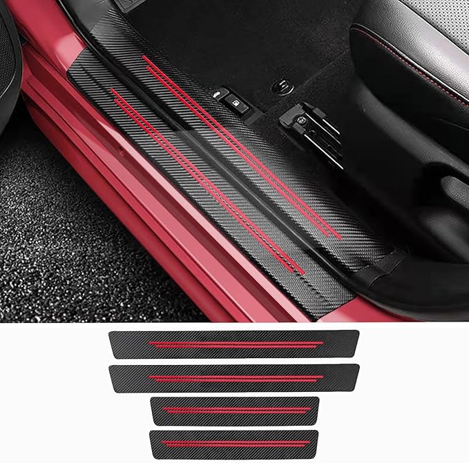 TACOPETS Door sill Protector, Door sill Scratch Protection (for All car Models) Door sill Protector（4PC red）