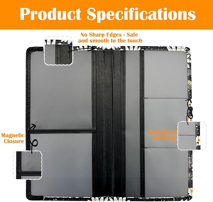 FinestHouse Car Registration and Insurance Holder with Magnetic Closure, Universal Document Organizer for License, Insurance Cards & Glove Box Storage (Daisy)