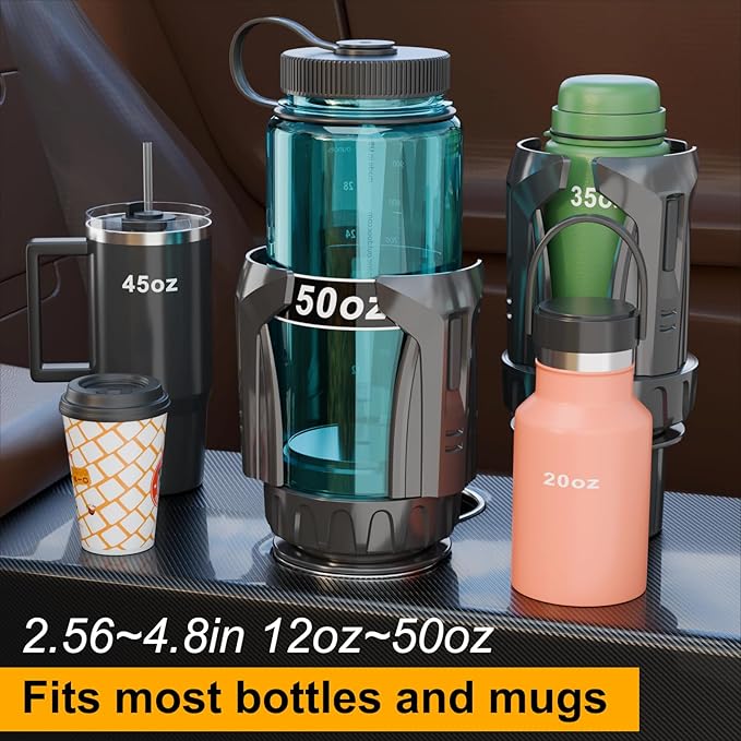 Automatic Car Cup Holder Expander, Large Water Bottles Holder for Yeti, Hydro Flask, Nalgene, Stanley, Owala 24/32/45/50 oz Travel Tumbler & Mug, Adjustable Car Cup Insert Accessories (CH03, 1PACK)