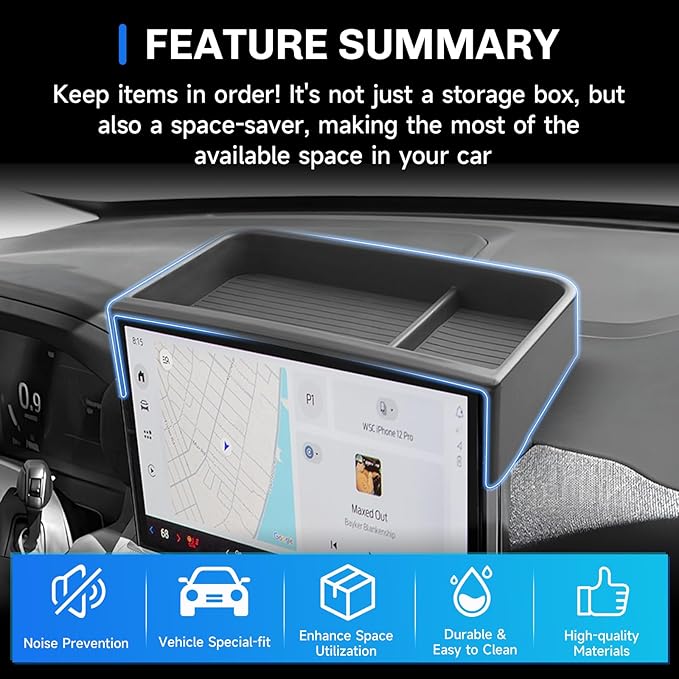 SXCY 2PCS for 2025 2026 Ford Explorer Screen Back Tray + Center Console Organizer for Ford Explorer 2025 2026 Accessories for 2025 2026 Ford Explorer Dashboard Organizer 26 Explorer Accessories(Black)