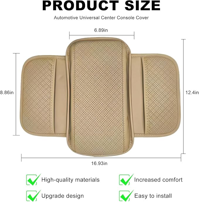 Car Center Console Cover, Microfiber Leather Armrest Cover Cushion with 2 Storage Bags, Anti-Scratch Middle Console Protector Interior Accessories for Most Cars SUVs Trucks (Beige)