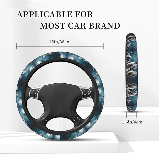 Wolves Howling?Moon Neoprene Steering Wheel Covers Women Men Car Accessories, Universal 15 Inch Fit Auto, Suvs, Truck