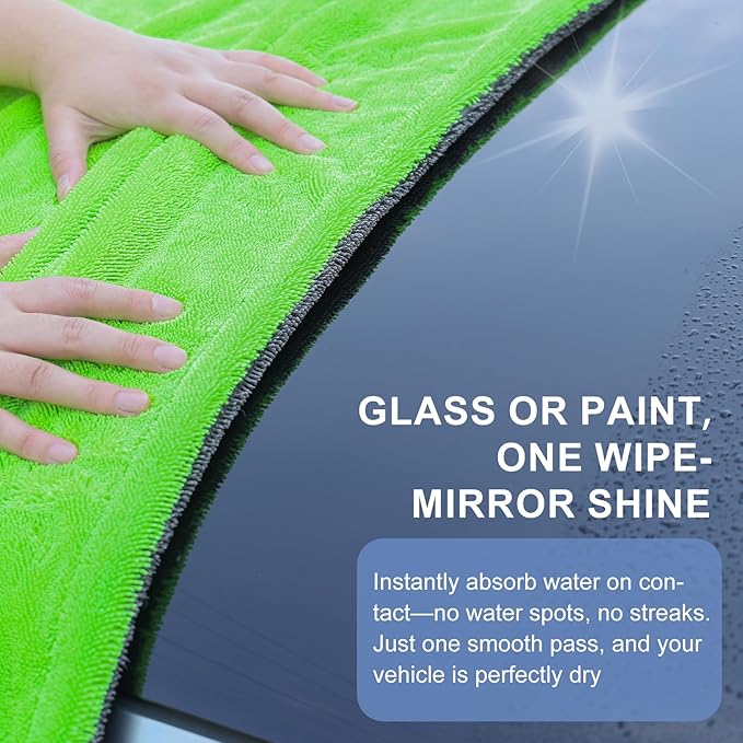 Singrune 2 Pack XL Car Drying Towel – 1300GSM Ultra Absorbent Microfiber, 24"x36" Large Size, Twisted Loop, Lint-Free & Streak-Free for Auto Detailing, Car, SUV, Truck (Gray-Green)