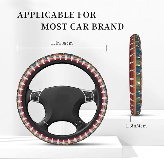 Llamas-Pattern Neoprene Steering Wheel Covers Women Men Car Accessories, Universal 15 Inch Fit Auto, Suvs, Truck