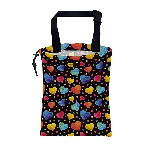KXWQTRDD Car Trash Bag Watercolor Colorful Hearts Leak-Proof Waterproof Car Garbage Bag with Drawstring Foldable Canvas Trash Bin with Adjustable Buckle for Car Accessories, Travelling, Camping