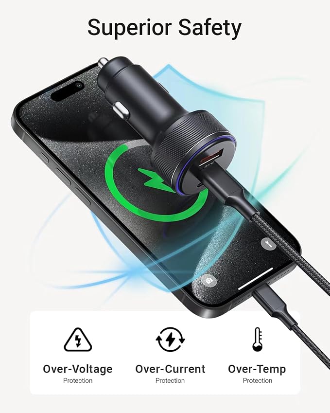 USB-C Car Charger for iPhone 17, 167.5W Max 3-Port Type-C Fast Charging Cigarette Lighter,Charger Adapter for iPhone 17/16/15/14/13,Samsung S24/S23/S22,Pixel,iPad Air,AirPods,Android