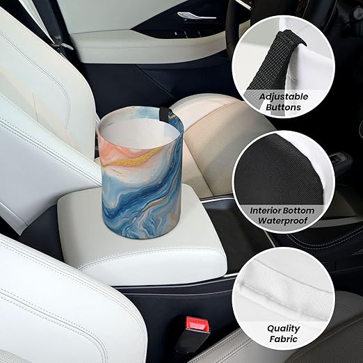 Lemon Colour Marble Car Trash Can Garbage Cans Foldable,Cute Hanging Car Organizer and Storage Bag Leak Proof, Auto Back Seat Trash Bin Universal for Truck, SUV, Outdoor Travel