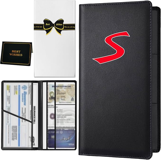 ABSWER Car Registration and Insurance Holder with Magnetic Shut Compatible With Cooper S Vehicle Glove Box Car Organizer Auto Comparment Accessories Document Case