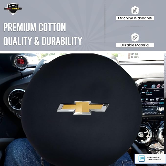 Seat Armour New Camaro Steering Wheel Cover – Universal Fit, Soft & Machine Washable – Easy Install Multipurpose Steering Wheel Armour with Officially Licensed Camaro Logo