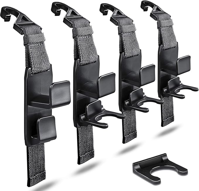 Heroway matteblack Magic Hanger Headrest Holder Organizer, Behind Over The Seat Car Hooks-Hang Purse Grocery Bags-4Pack (Frosted Black)