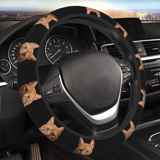 Orange Cat Universal Fit Steering Wheel Cover for Car, Truck, and SUV, Durable Steering Wheel Protection