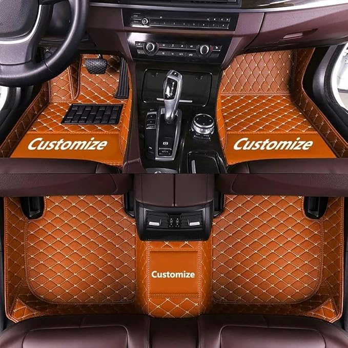 Custom Making Car Floor Mats Compatible for 2000-2025 All Mode Sedan SUV Sports Car Full Coverage Cute Pads Protection Non-Slip Leather Floor Liners (Orange)