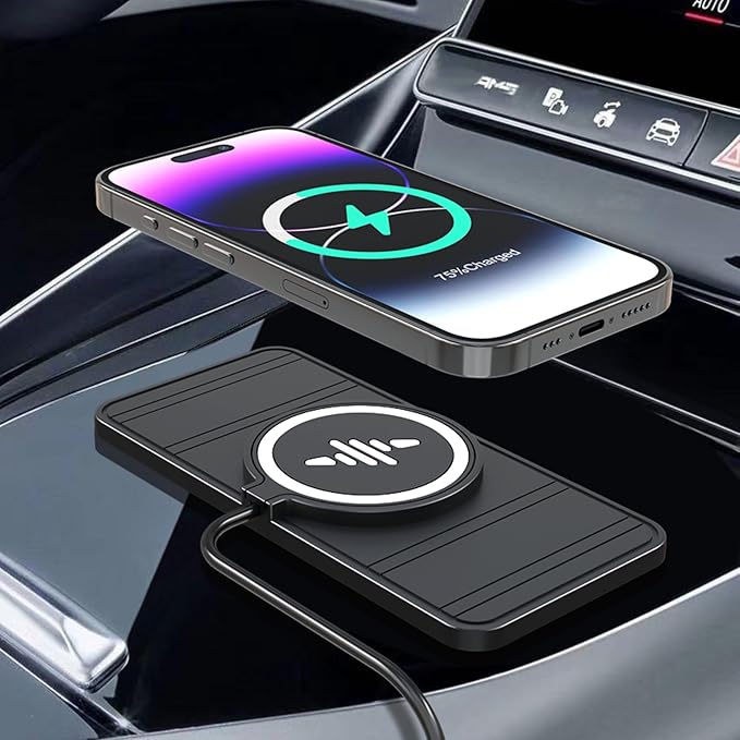 Wireless Car Charger Pad, LANSEMKU 15W Fast Car Wireless Charging Pad for Car Center Console DIY Trim-to-Fit, No Interior Damage,for iPhone 16 15 14 13 12 Pro Max, Samsung S23 S22 (100cm Cable)