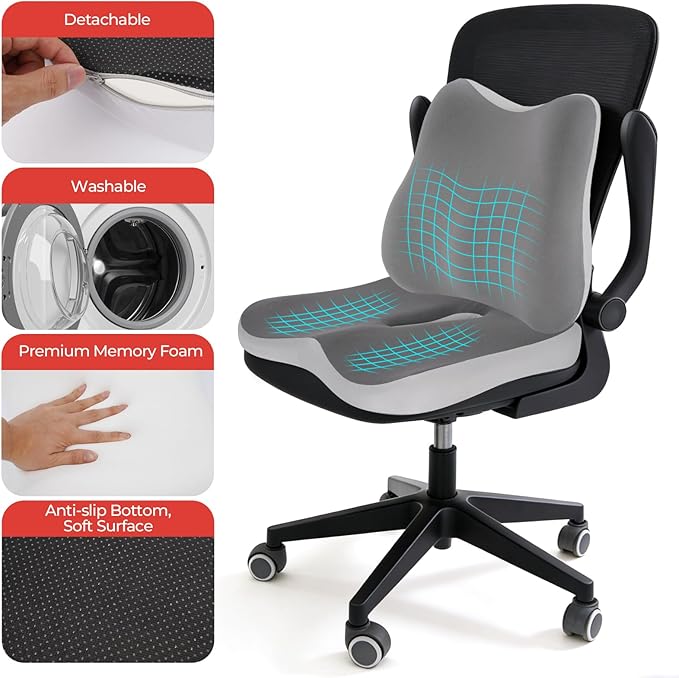 Car Seat Cushion & Lumbar Support Set, Memory Foam Seat Cushion for Long Sitting & Driving, Ideal for Truck Bus Van Drivers, Office Chair Cushion Set